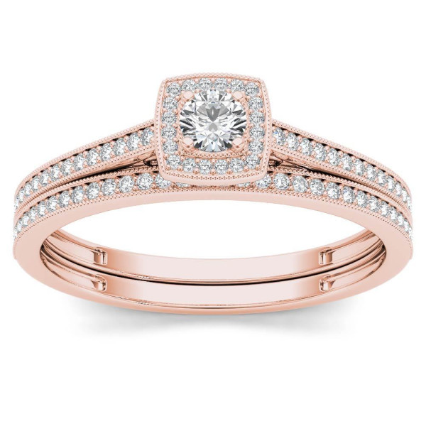 Yaffie One-Band Rose Gold Halo Diamond Engagement Ring with 1/3 carat Total Diamond Weight