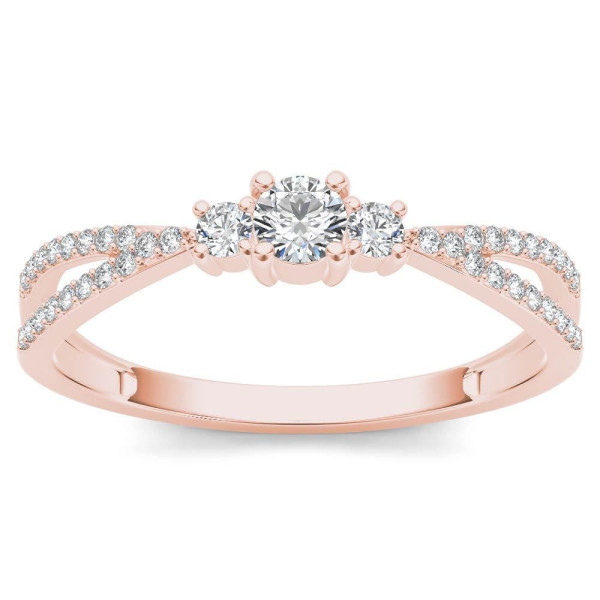 Rose Gold Three-Stone Anniversary Ring with 1/4ct TDW Diamond by Yaffie