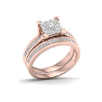 Rose Gold Cluster Bridal Set with 1ct Total Diamond Weight by Yaffie