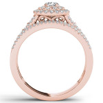 Rose Gold Double Halo Engagement Ring and Band Set with 1ct TDW Diamonds by Yaffie.