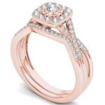 Sparkling Yaffie Rose Gold Diamond Halo Engagement Ring Set with Matching Band (2/5ct TDW)