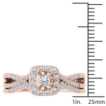 Sprinkle of Radiance Rose Gold Engagement Ring Set with Halo Diamonds and Delicate Band - 2/5ct Total Weight