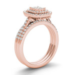 Breathtaking Yaffie Rose Gold Bridal Set with a Cluster of 5/8ct Diamonds in a Halo Design.