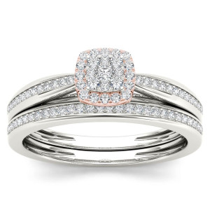 Get stunning with Yaffie Two-tone Gold Bridal Set featuring a Cushion-shaped 1/4ct TDW Diamond for a luxurious appeal!