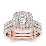 Yaffie White Gold Diamond Halo Engagement Ring Set - 1.5 ct TDW