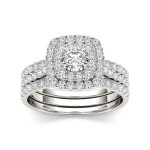 Yaffie White Gold Diamond Halo Engagement Ring Set - 1.5 ct TDW