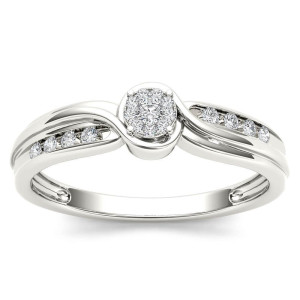 Elegant Yaffie Bypass Cluster Engagement Ring with 1/10ct TDW Diamonds in White Gold