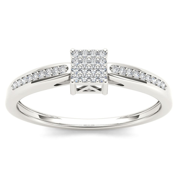 White Gold 1/10ct TDW Diamond Cluster Engagement Ring - Custom Made By Yaffie™