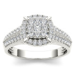 Sparkling Yaffie Engagement Ring with White Gold and 1/2ct TDW Diamond Cluster Halo