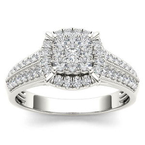 White Gold 1/2ct TDW Diamond Cluster Halo Engagement Ring - Custom Made By Yaffie™