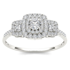Shine Bright with Yaffie 1/2ct TDW White Gold Diamond Ring in Double Halo