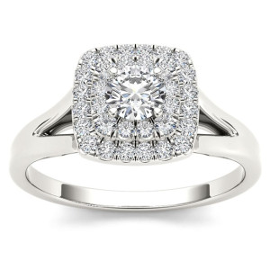 Dazzling Yaffie White Gold Double Halo Engagement Ring with 1/2ct TDW Diamonds