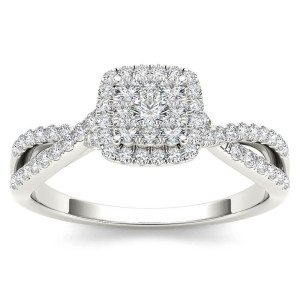 Sparkling 1/2ct TDW Diamond Halo Engagement Ring in Beautiful White Gold - Yaffie