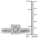White Gold Engagement Ring with Diamond Halo and Matching Band - Half Carat Total Weight