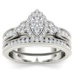Sparkling Yaffie White Gold Engagement Set with Marquise-framed Halo and 1/2ct TDW Diamonds