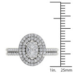 Sparkling Yaffie Bridal Set with Oval Centerpiece and Cluster Halo in White Gold, 1/2ct TDW