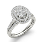 Sparkling Yaffie Bridal Set with Oval Cluster Halo in White Gold and 1/2ct TDW