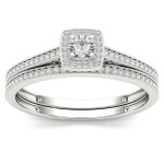 Sparkling Yaffie Engagement Ring with Diamond Halo in White Gold and One Band (1/3ct TDW)