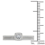 Sparkling Yaffie Engagement Ring with Diamond Halo in White Gold and One Band (1/3ct TDW)