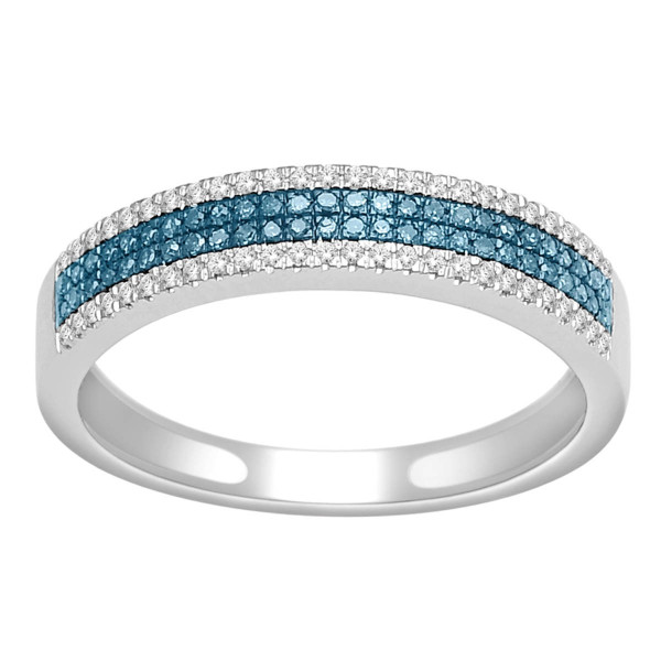 Blue and White Diamond Wedding Band with Yaffie 1/4ct TDW White Gold