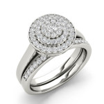 Sparkling Yaffie Bridal Set with White Gold, featuring a Stunning Cluster Halo and 1/4ct TDW
