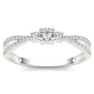 Sparkling White Gold Engagement Ring with Radiant Diamond Clusters, 1/4ct TDW