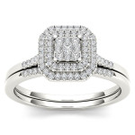 Yaffie White Gold Bridal Set with Sparkling Diamond Cluster