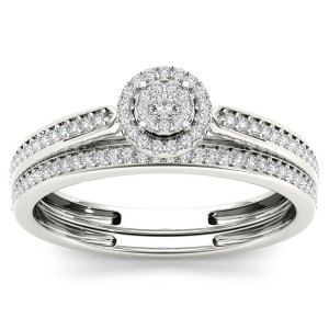Bridal Ring Set: Yaffie White Gold Single Halo Diamond Sparkle (.25ct TDW)
