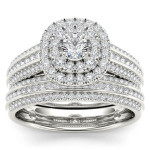 Double the diamonds, double the love: Yaffie 1ct TDW White Gold Engagement Ring with Two Bands.