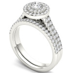 Bridal Set with Sparkling Double Halo and 1ct TDW White Gold Diamonds by Yaffie