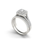 Sparkling Yaffie Engagement Ring with Double Diamond Halo in White Gold, 1ct TDW