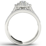 White Gold Double Halo Diamond Engagement Ring Set with One Band by Yaffie - Total 1ct TDW