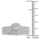 White Gold Double Halo Diamond Engagement Ring Set with One Band by Yaffie - Total 1ct TDW