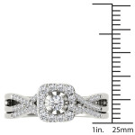 White Gold Diamond Halo Engagement Ring Set with Matching Band - Yaffie 2/5ct TDW