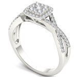 Split Shank Diamond Halo Engagement Ring with 2/5ct TDW in White Gold by Yaffie.