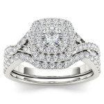Yaffie Double Halo Bridal Set with 7/8ct TDW Diamonds in White Gold