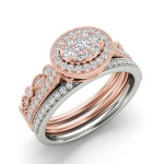 Glamorous White and Rose Gold Engagement Ring Set with 1/2 ct Diamond Halo