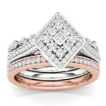 Glamorous White and Rose Gold Engagement Ring Set with 1/2 ct Diamond Halo