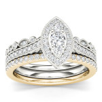 White and Gold Diamond Halo Engagement Ring Set with 1/2 ct TDW by Yaffie