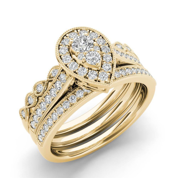 Golden Yaffie Set with 0.5 ct TDW Diamond Halo Engagement Ring