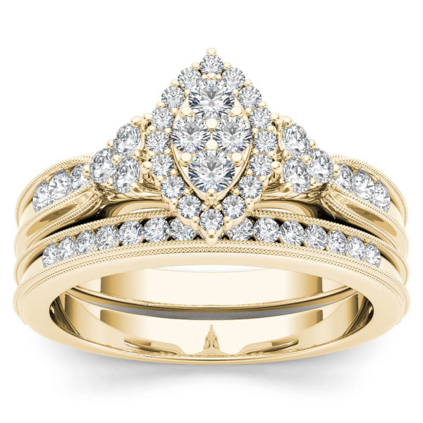 Yaffie Gold Diamond Marquise Halo Engagement Set - 1/2ct Total Weight