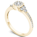 Shimmering Romance: Yaffie Gold Diamond Three-Stone Halo Ring