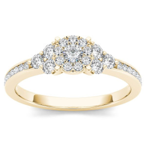 Shimmering Romance: Yaffie Gold Diamond Three-Stone Halo Ring