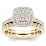 Sparkling Yaffie Bridal Set with Diamond Cluster Halo, 1/3ct TDW
