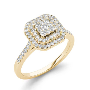 Gold 1/3ct TDW Diamond Double Halo Engagement Ring - Custom Made By Yaffie™