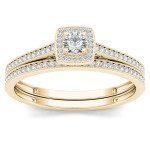 Shimmering Yaffie Gold Engagement Ring with 1/3ct TDW Diamond Halo and Single Band
