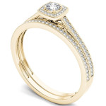 Golden Yaffie Diamond Halo Engagement Ring with Single Band, featuring a 1/3ct Total Diamond Weight.