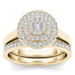 Sparkling Yaffie Gold Bridal Set with 1/4ct Total Diamond Weight in a Stunning Cluster Halo Design