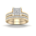 Golden Yaffie Bridal Set with 1ct Diamond Cluster