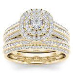 Golden Yaffie Double Diamond Engagement Ring with 1ct Total Diamond Weight and Single Band.